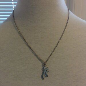 20" Silver Plated Necklace With 1"x.5" Buck Charm - Good Used Condition - Patina